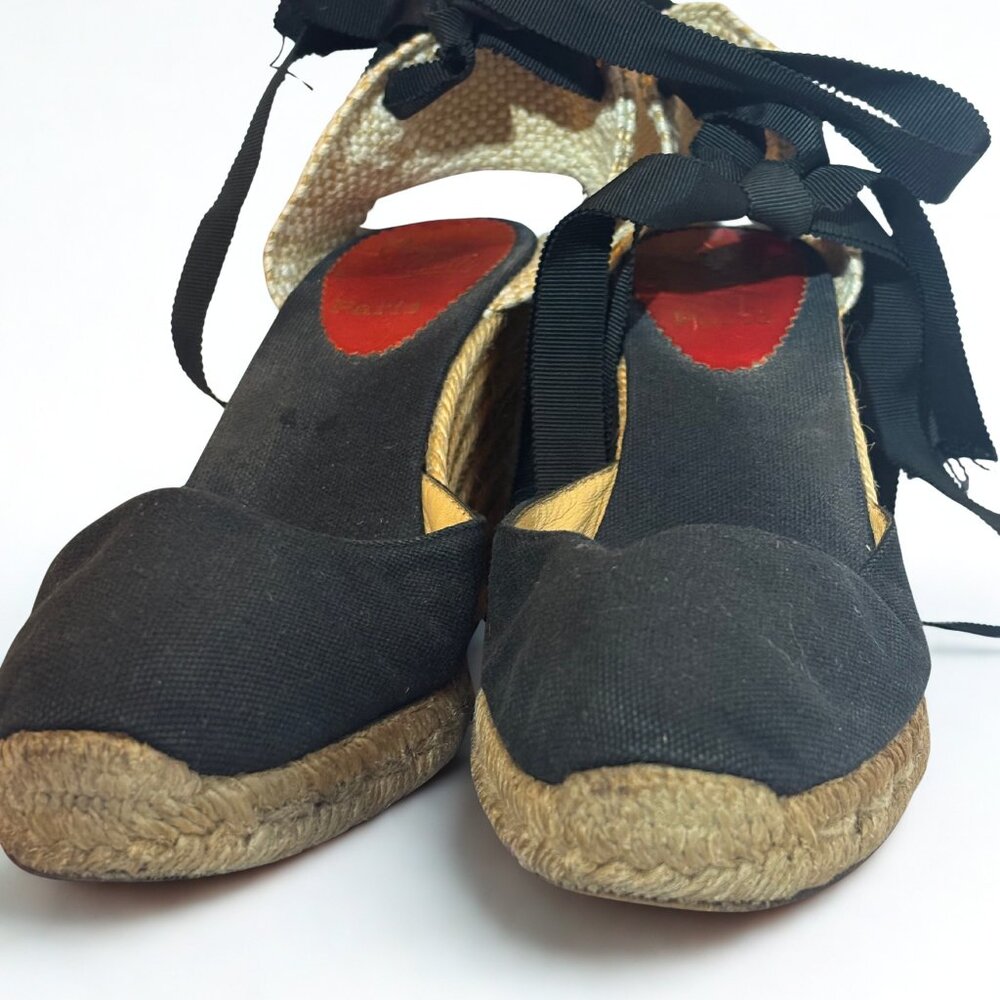 Christian Louboutin Black Espadrille Wedge Sandals